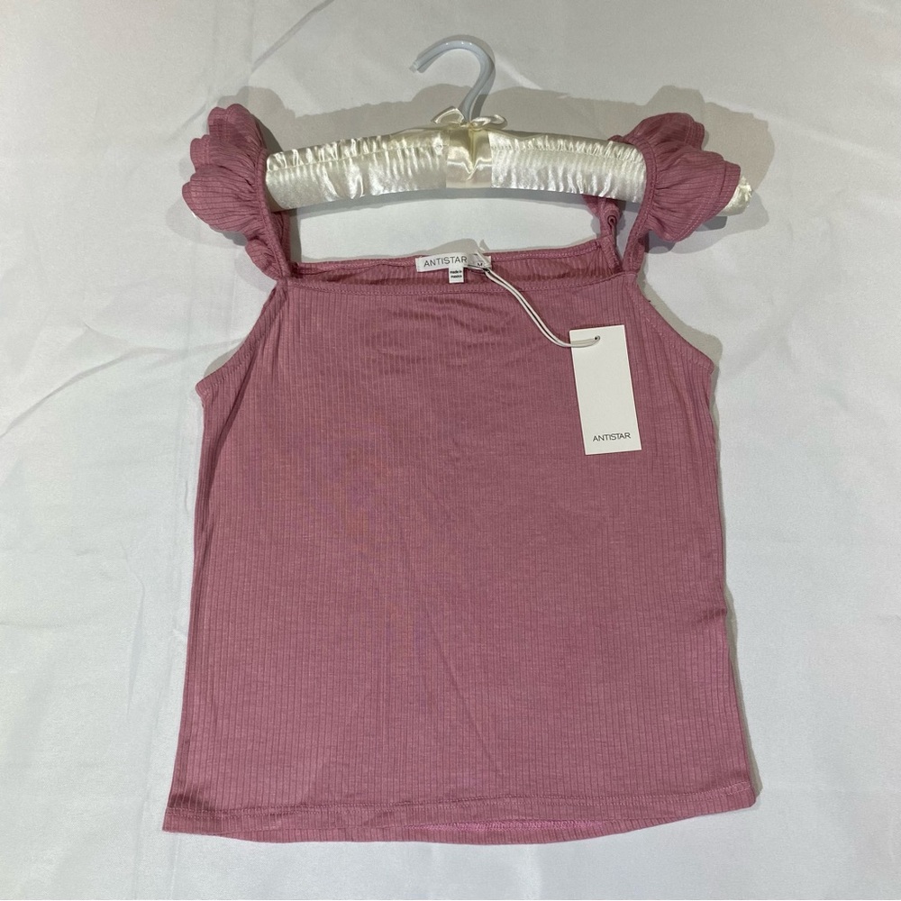 Women’s Ruffled Pink Sleeveless Fitted Tank Top